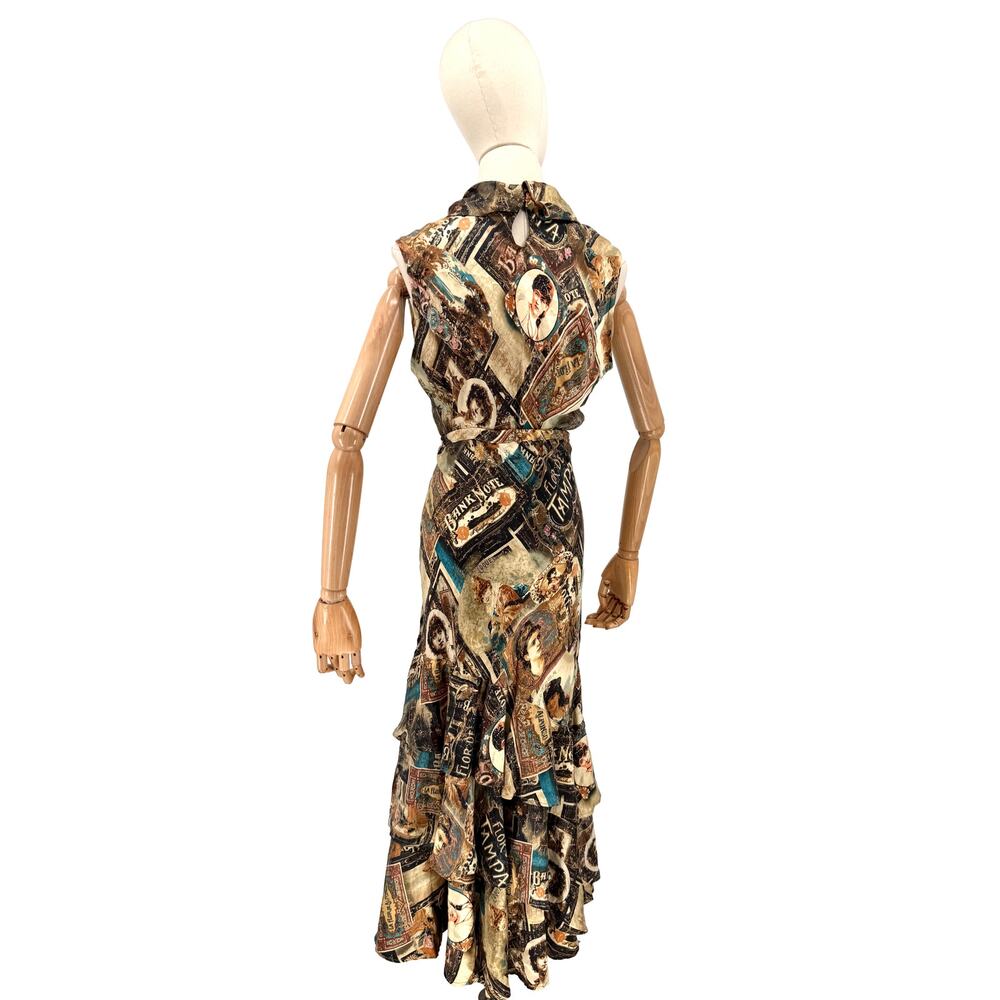 Vintage Y2K Double D Ranch Brown 100% Silk Ephemera Print Blouse Skirt Set - Picture 6 of 11